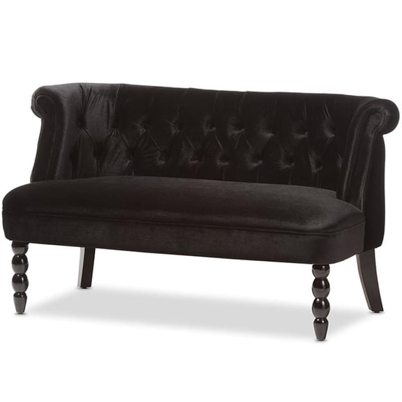 Bowery Hill Contemporary Velvet Tufted Loveseat in Black