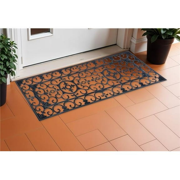 HomeRoots 573962 Modern 18 x 47 in. Black Rubber Outdoor Door Mat