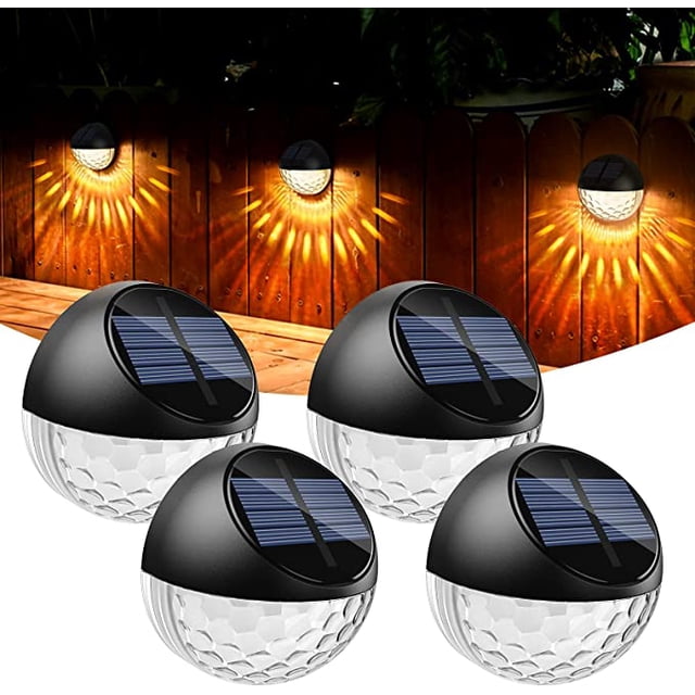 Aplique solar LED de pared para exteriores (4 unidades), resistente al agua IP65, luz blanca cálida, lámpara decorativa para jardín, valla, patio, puerta de entrada, escalera, patio y entrada.