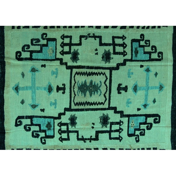 Ahgly Company Machine Washable Indoor Rectangle Abstract Turquoise Blue Modern Area Rugs, 7' x 10'
