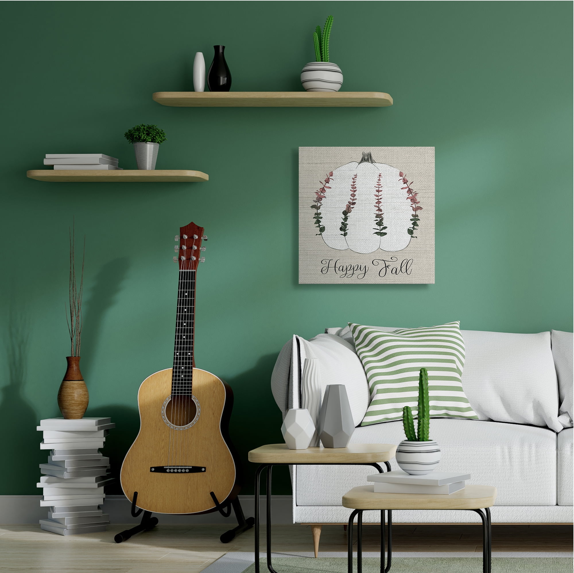 Stupell Industries Happy Fall Ombre Eucalyptus Pumpkin Harvest Canvas Wall Art, 30 x 30, Design by Daphne Polselli
