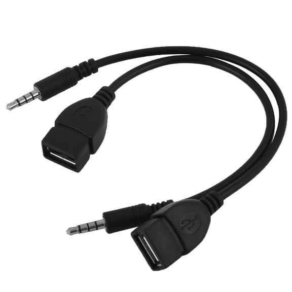 Unique Bargains 2 Pcs USB Female to AUX 3.5mm Male Jack Plug Audio Data Charge Cable, Black
