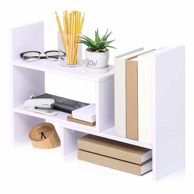 FITUEYES Wood Adjustable Desktop Organizer Display Shelf Storage Rack, Office Supplies Desk Organizer, White DT306802WW
