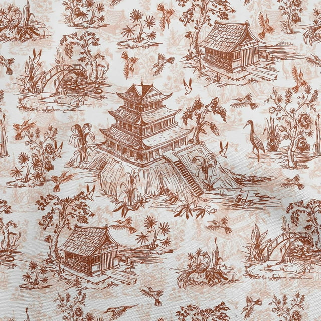 oneOone Viscose Chiffon Maroon Fabric Asian Japanese Pattern Dress Material Fabric Print Fabric By The Yard 42 Inch Wide