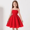 thumbnail image 3 of SGMVNU Girls Dress Summer Spaghetti Straps Smocked Ruched A Line Swing Dress Flowy Double Layered Tween Girl Party Dresses, Size 12 Years, Red, 3 of 8