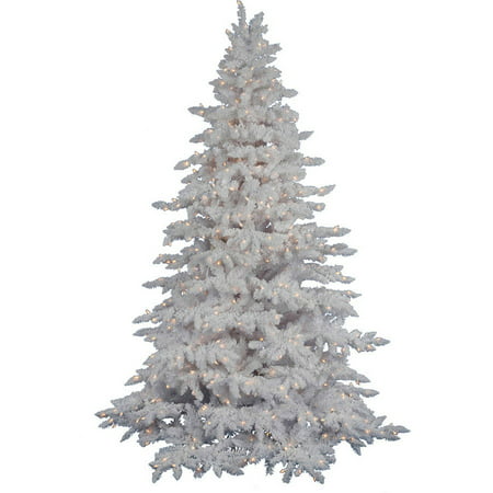 Vickerman 9' Flocked White Spruce Artificial Christmas Tree with 1200 Warm White LED