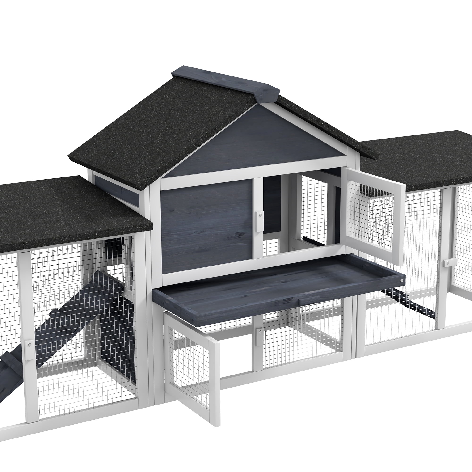 PawHut 83" Wooden Rabbit Hutch House with Run, Dark Gray