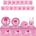 thumbnail image 1 of Suministros para fiestas de Barbie rosa, manteles desechables, bandejas de papel, pañuelos de papel, decoración para fiestas, suministros de decoración, 1 of 3