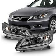 AKKON - For 2013 2014 2015 Honda Accord Sedan Halogen Model Black LED Headlights Pair LH + RH Side