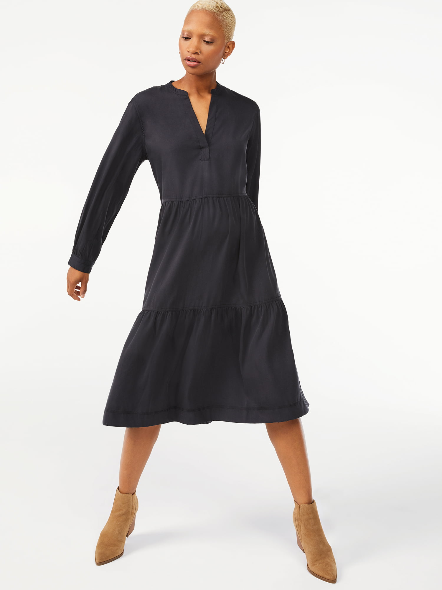 Free Assembly Women's Swing Shirtdress with Long Sleeves - Walmart.com