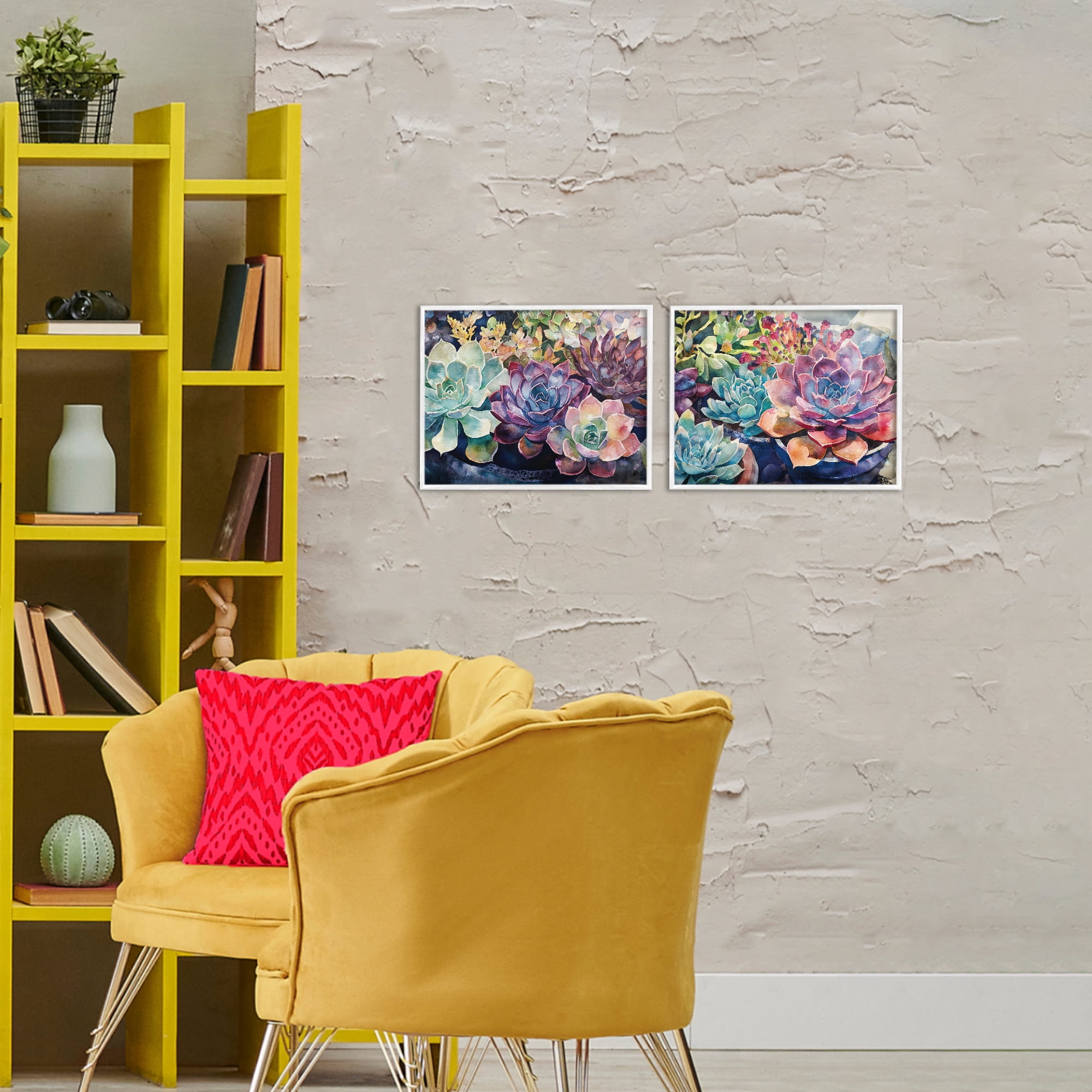 Stupell Industries Sunny Watercolor Succulents 2 Piece White Framed Giclee Art Set, design by Svetlana Aleynikova