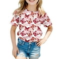 thumbnail image 4 of Razzly Toddler Girls Kids Shirts, Butterfly Graphic Tshirts Girls Short Sleeve T Shirts Cotton T Shirts Girls Basic T Shirts Shirts for Teens Girls Summer(Red 2-3 Years), 4 of 4