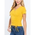 thumbnail image 5 of FashionMille Women's Short Sleeve V Neck Ribbed Sexy Front Shirred Crop Top Tee, 5 of 5