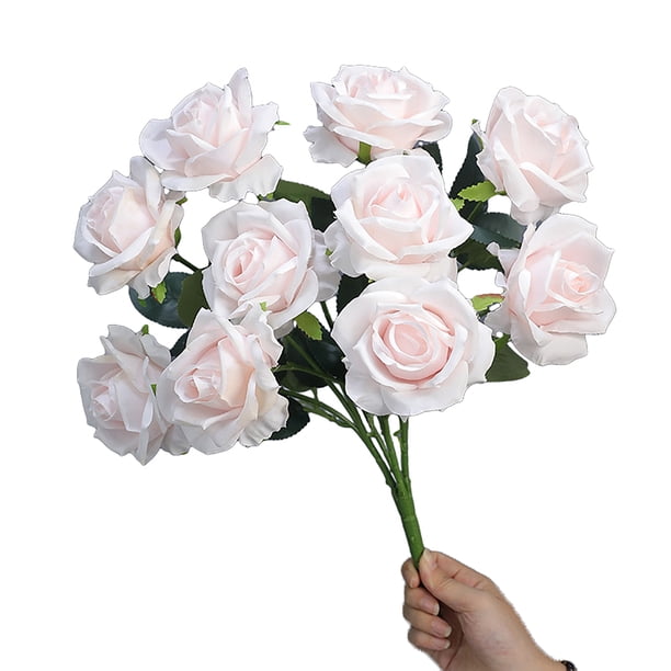 Rosa artificial de 10 cabezas, flor de seda falsa, centro de mesa para boda, fiesta, jarrón DIY, decoración de flores artificiales