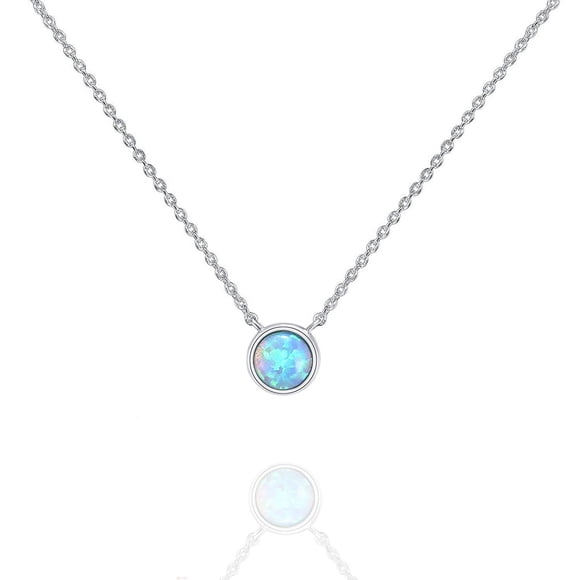 Collar PAVOI Chapado en Oro Blanco 14K con Ópalo Azul Redondo