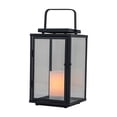 thumbnail image 2 of H12 Inch Modern Solar Outdoor Lantern with Flickering LED Candle Black Metal Lantern with Tempered Glass, Minimalist Decorative Lantern for Patio Porch Garden, 2 of 10