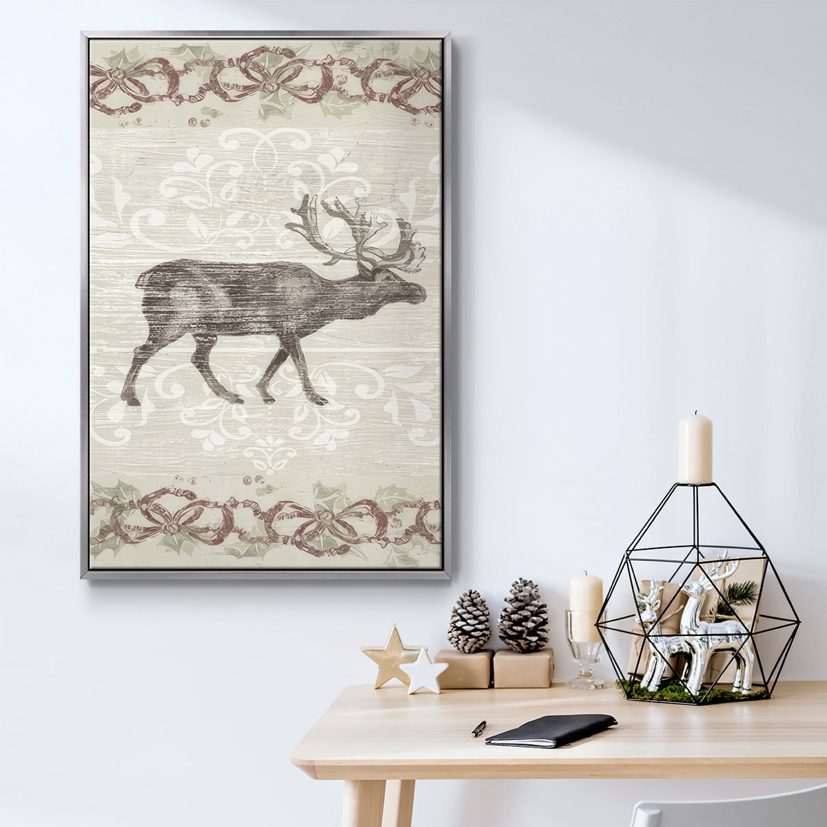 Cabin Christmas Collection B - Framed Gallery Wrapped Holiday Canvas - 17 x 25 - Silver Frame