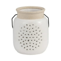 Sagebrook Home Artisan Lantern, Elegant Ceramic Flower Cut Out Design, Home Accent