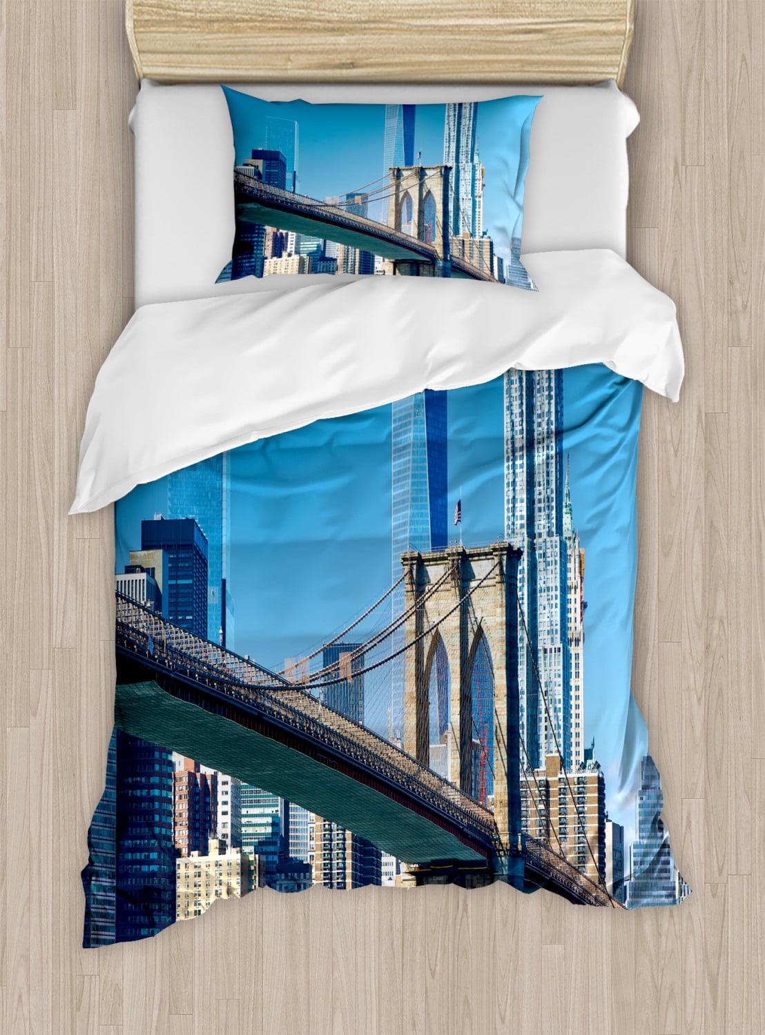 United States Duvet Cover Set, Lower Manhattan Skyline Brooklyn Bridge ...