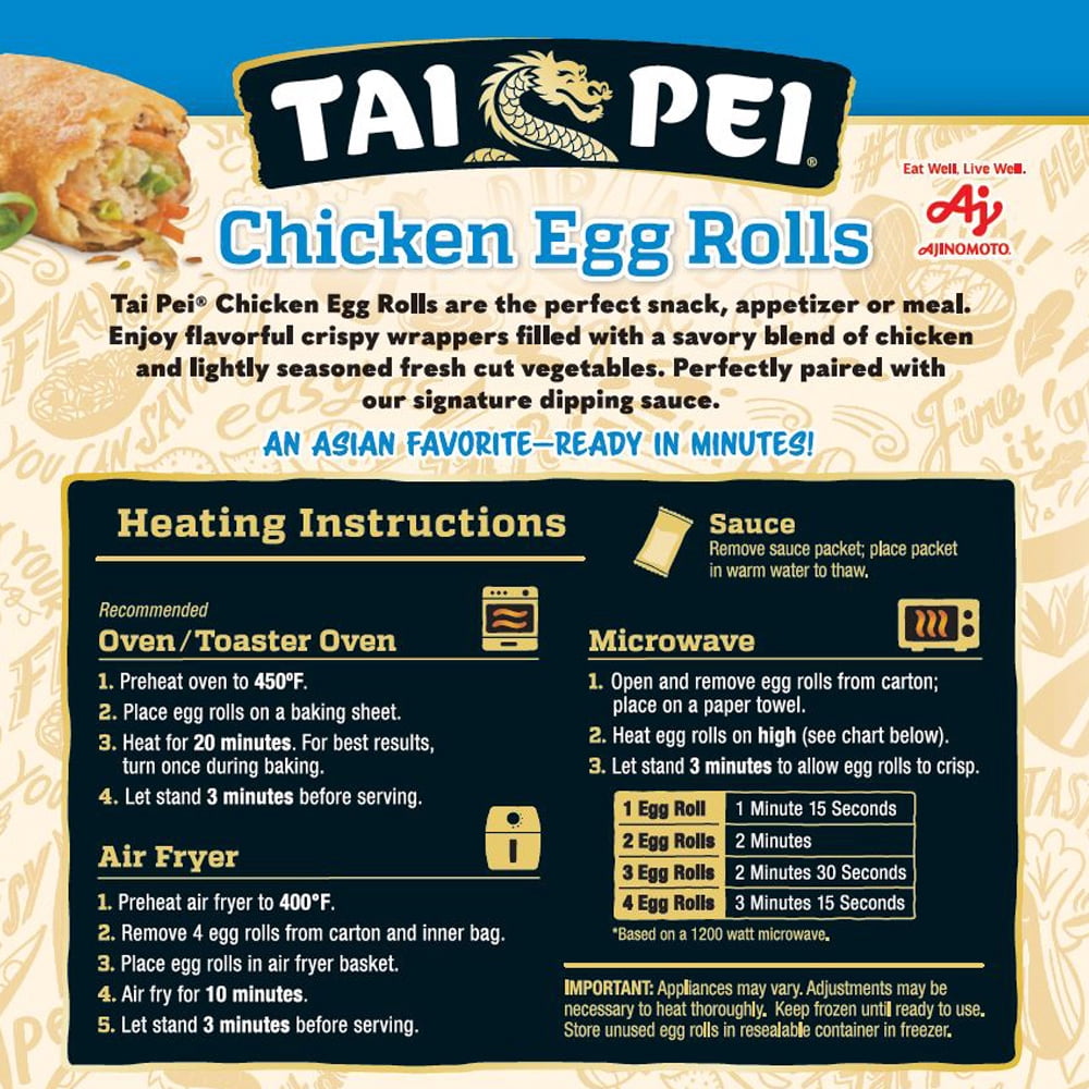 Tai Pei Chicken Egg Rolls, Frozen Asian Appetizers, 24.5 oz