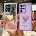 thumbnail image 2 of Compatible with Samsung Galaxy S22 Ultra Cute 3D Love Heart Phone Case,Glitter Bling Clear S22 Ultra Case Curly Wave Frame Case Women Soft Shockproof Cover (Purple, Samsung Galaxy S22 Ultra), 2 of 12