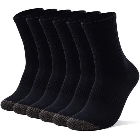 LWFBDTK Men Arch Support Crew Socks 6 Pack, Moisture Wicking Athletic Running Work Hiking Socks, Gift Box Packaging, Size L 9-12.5 Black