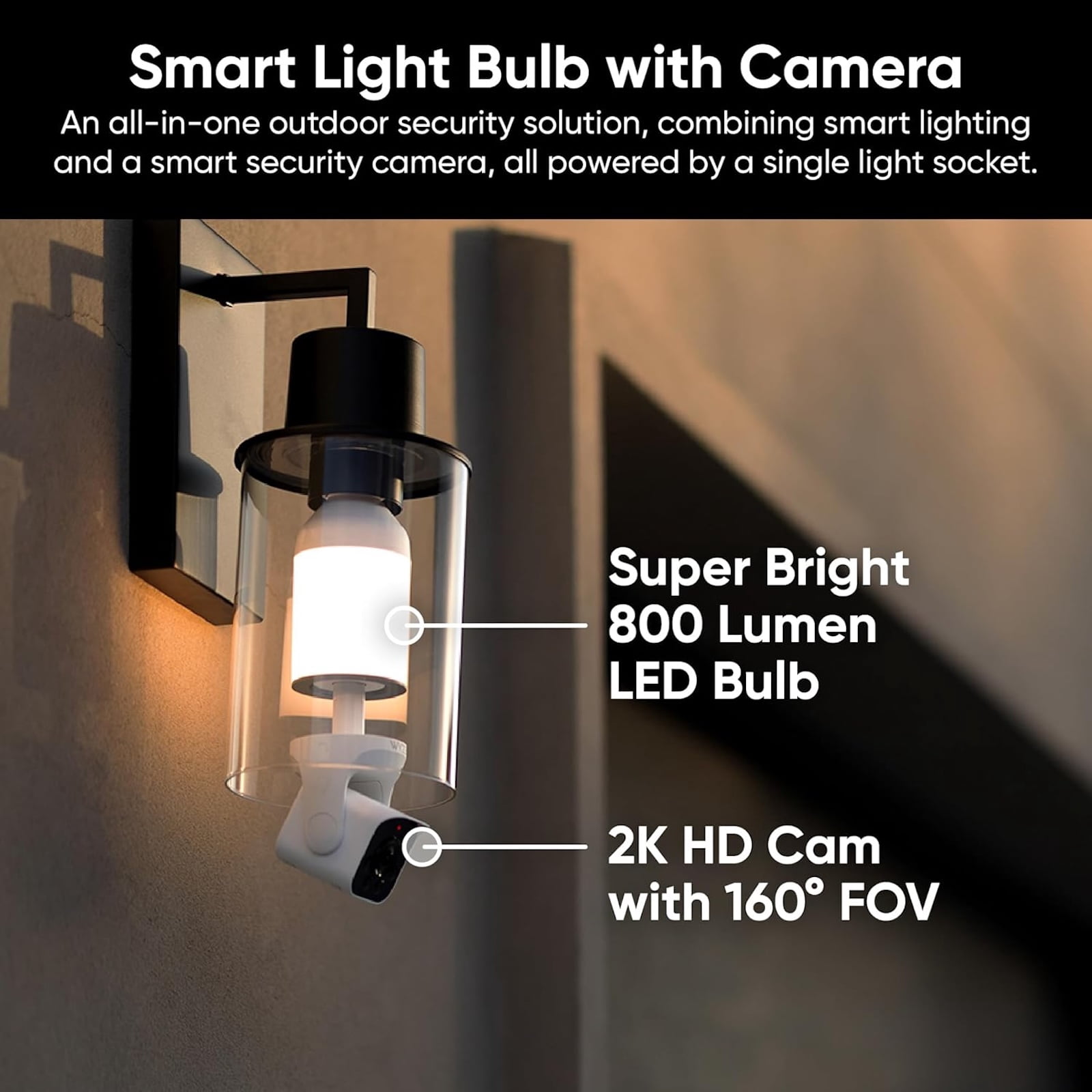 WYZE Bulb Cam Security Camera, 2K HD Outdoor Light Bulb Camera, Color Night Vision, Dimmable LED Bulb, Motion Detection, Siren Alarm, Works with Voice Assistants