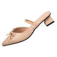 thumbnail image 2 of Samdudou Dress Shoes for Women Elegant Closed Pointed Toe Low Block Heel Slip On Mules Delicate Bow Accent Elastic Ankle Strap Office Work Pumps Evening Party Footwear, 2 of 9