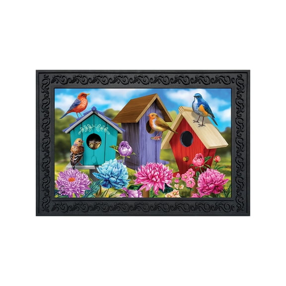 Briarwood Lane Doormat 30x18 Indoor Outdoor Colorful Birdhouses Spring For Spring Doormat