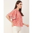 thumbnail image 3 of Moomaya Printed Tops For Women, Lace Flutter Sleeve Viscose Casual Top, 3 of 9