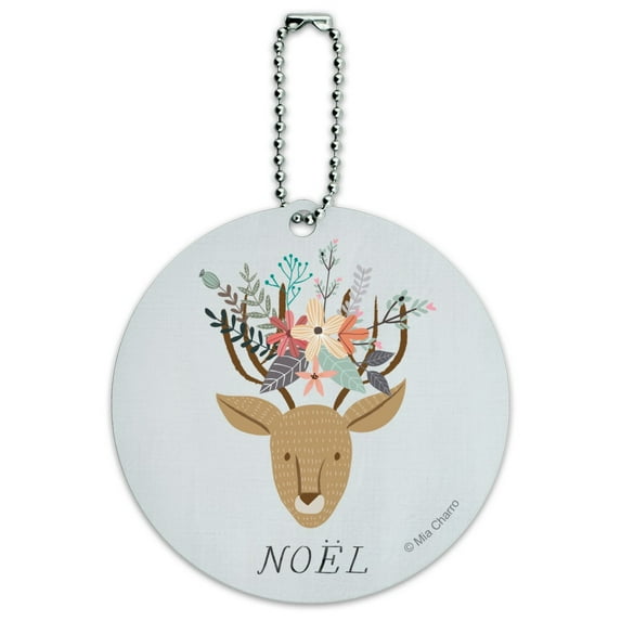 Noel Christmas Deer with Flowers Round Luggage ID Tag Card Suitcase Carry-On