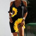 thumbnail image 2 of USSUMA Sundresses for Women Casual Summer - Women's Summer Cold Shoulder Crochet Lace Bodycon Mini Dress Sunflower Print Beach Party Short Pencil Dresses Sundress, 2 of 5