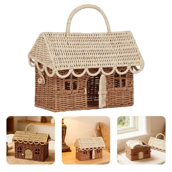 EcoNest Handwoven Tote Pure Handmade Woven Storage With Handle Photography Prop Carry For Kitchen Camping Farmhouse Style