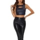 thumbnail image 1 of INSPIRAR CHIC Camisetas sin mangas para mujeres, tops cortos metálicos brillantes, M azul oscuro mate, 1 of 6