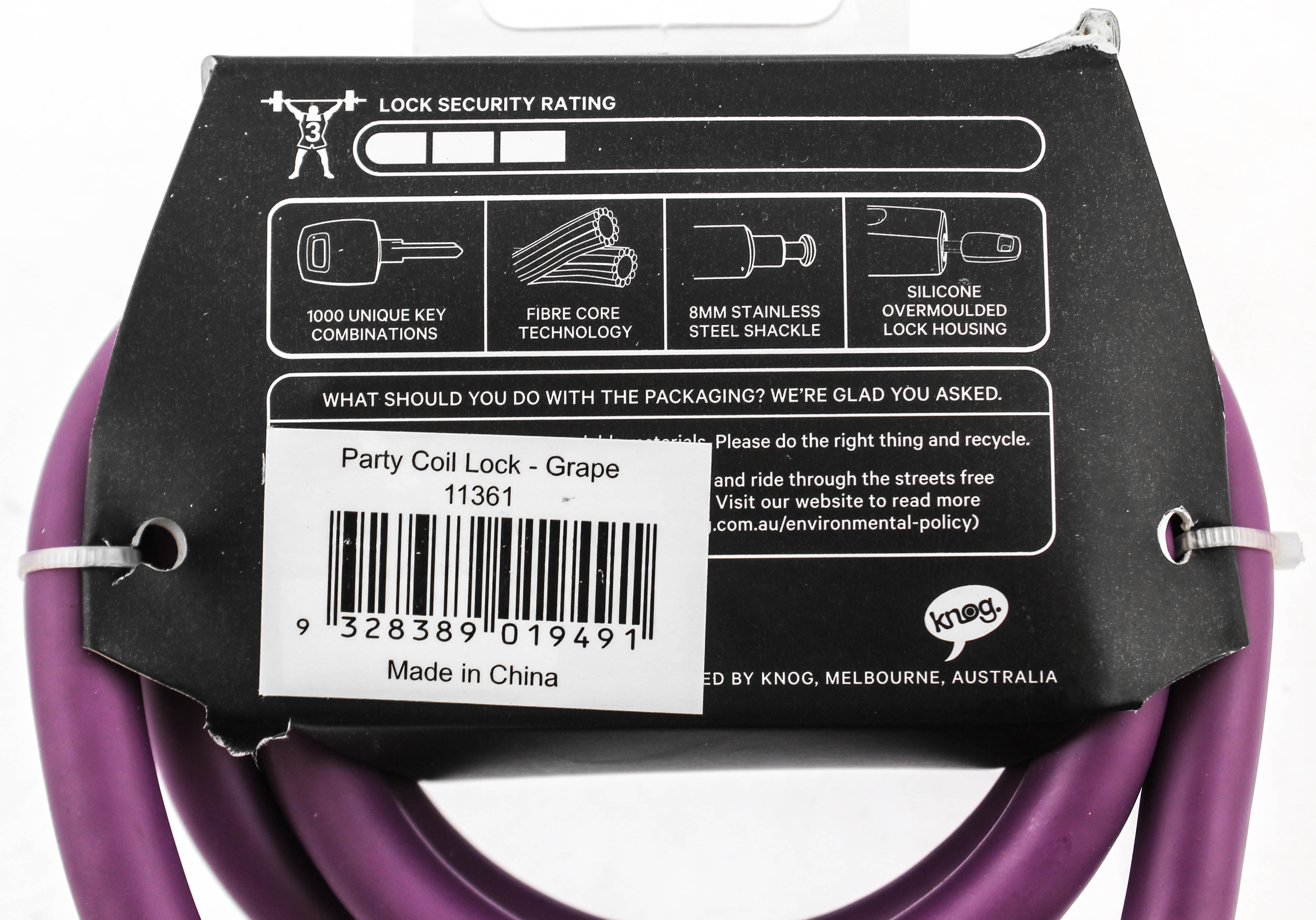 Knog Party Coil 1300mm Coiled Cable Bike Lock Braided Steel Grape Purple NEW