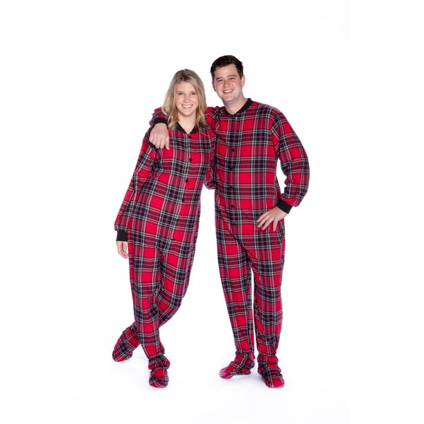 Red & Black Plaid Cotton Flannel Adult Footie Pajamas Sleeper
