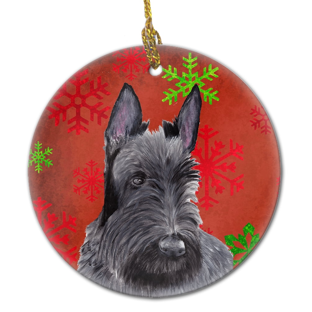 Scottish Terrier Red Snowflakes Holiday Christmas Ceramic Ornament