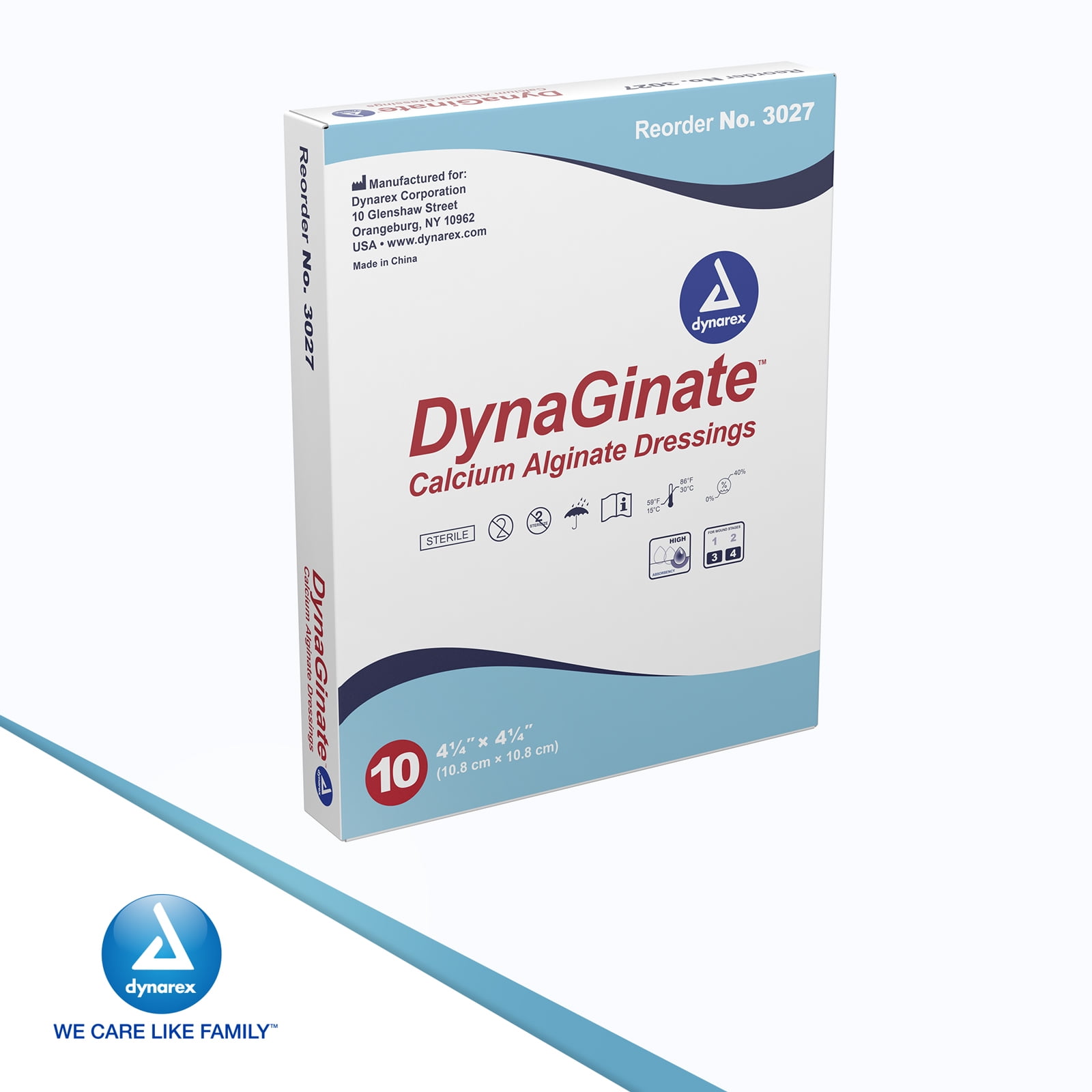 Dynarex DynaGinate Calcium Alginate Wound Dressing - Sterile, Non-Stick Topical Wound Pads - Absorbent Gel Patches For Moderate To High Exuding Cuts - For Medical & Home Use - 4.25"x 4.25", Box of 10