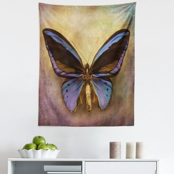 Butterfly Tapestry, Monarch Butterfly Vintage British Grunge Victorian Photography Art Theme Print, Fabric Wall Hanging Decor for Bedroom Living Room Dorm, 5 Sizes, Multicolor, by Ambesonne