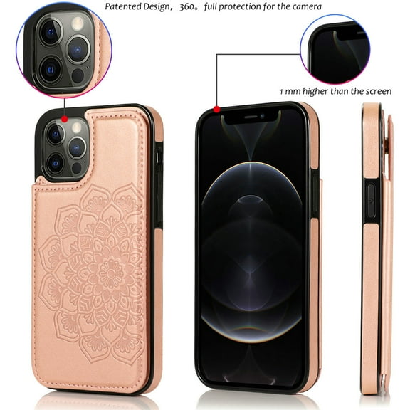 For Apple iPhone 14 Pro Max (6.7") Design Wallet PU Leather Magnetic Clasp [Card Slots] Stand Back Storage Flip Cover ,Xpm Phone Case [ Rose Gold Mandala Flower ]
