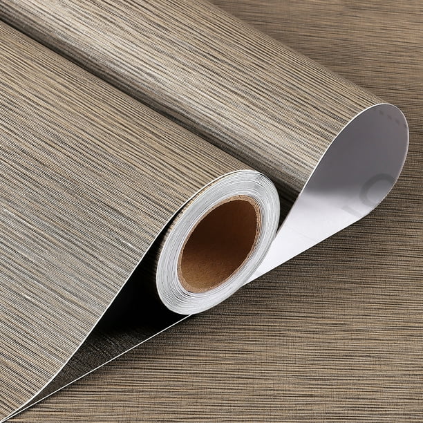 Stickyart 24"x160" Grasscloth Peel and Stick Wallpaper Tan Brown Solid Wallpaper Linen Contact