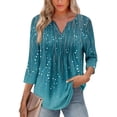 thumbnail image 2 of Mashaouyo 3/4 Sleeve Short Sleeve Shirts Blouses for Women Casual V Neck Summer Tops With Leggings Pleated Curved Tunic, 2 of 3