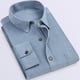 thumbnail image 2 of Camisa de manga larga para hombre Camisa con botones y cuello vuelto de color puro a la moda con bolsillo para citas, 2 of 5