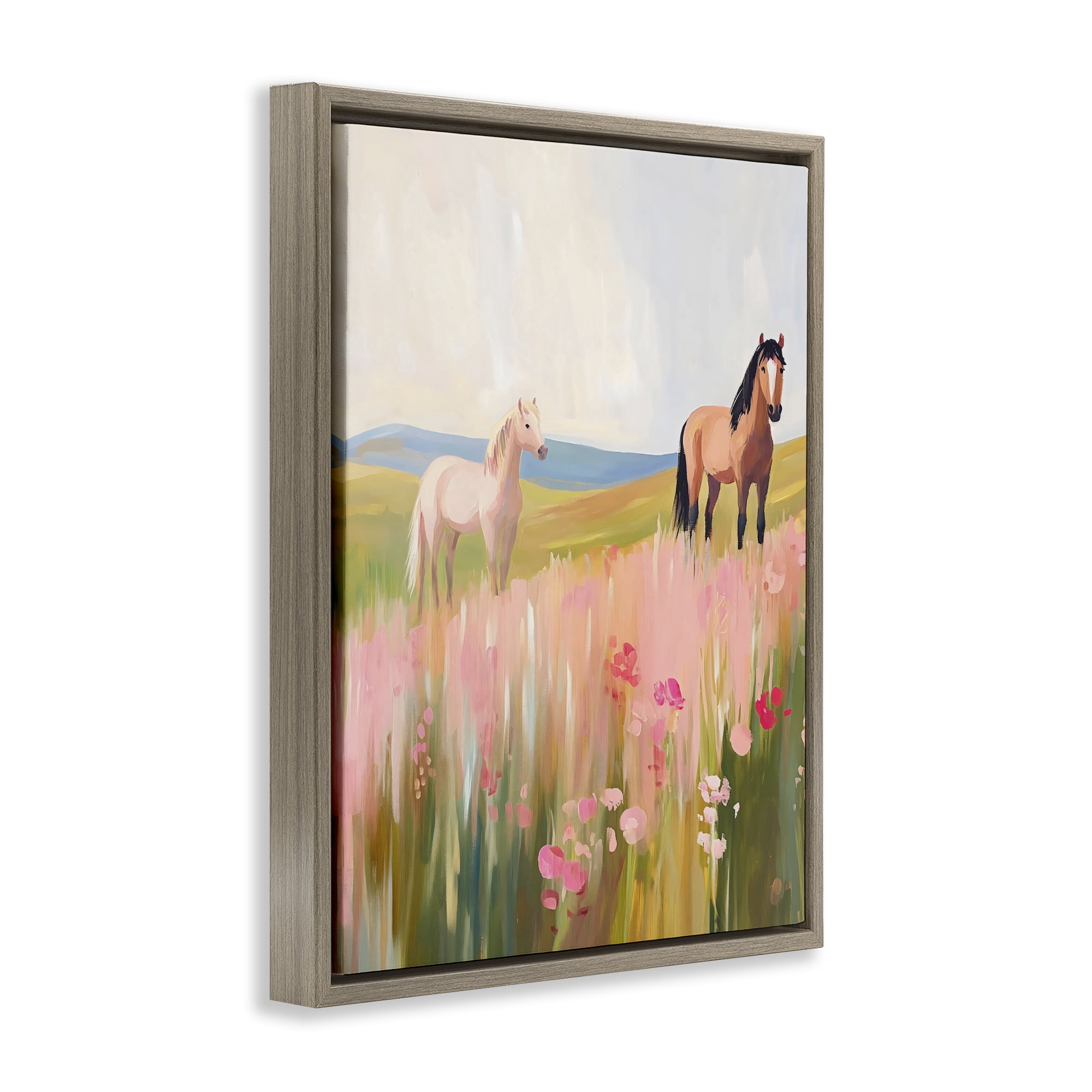 Stupell Industries Wild Horses in Pink Meadow Brown Framed Floater Canvas Wall Art, design by The Prints Vibe