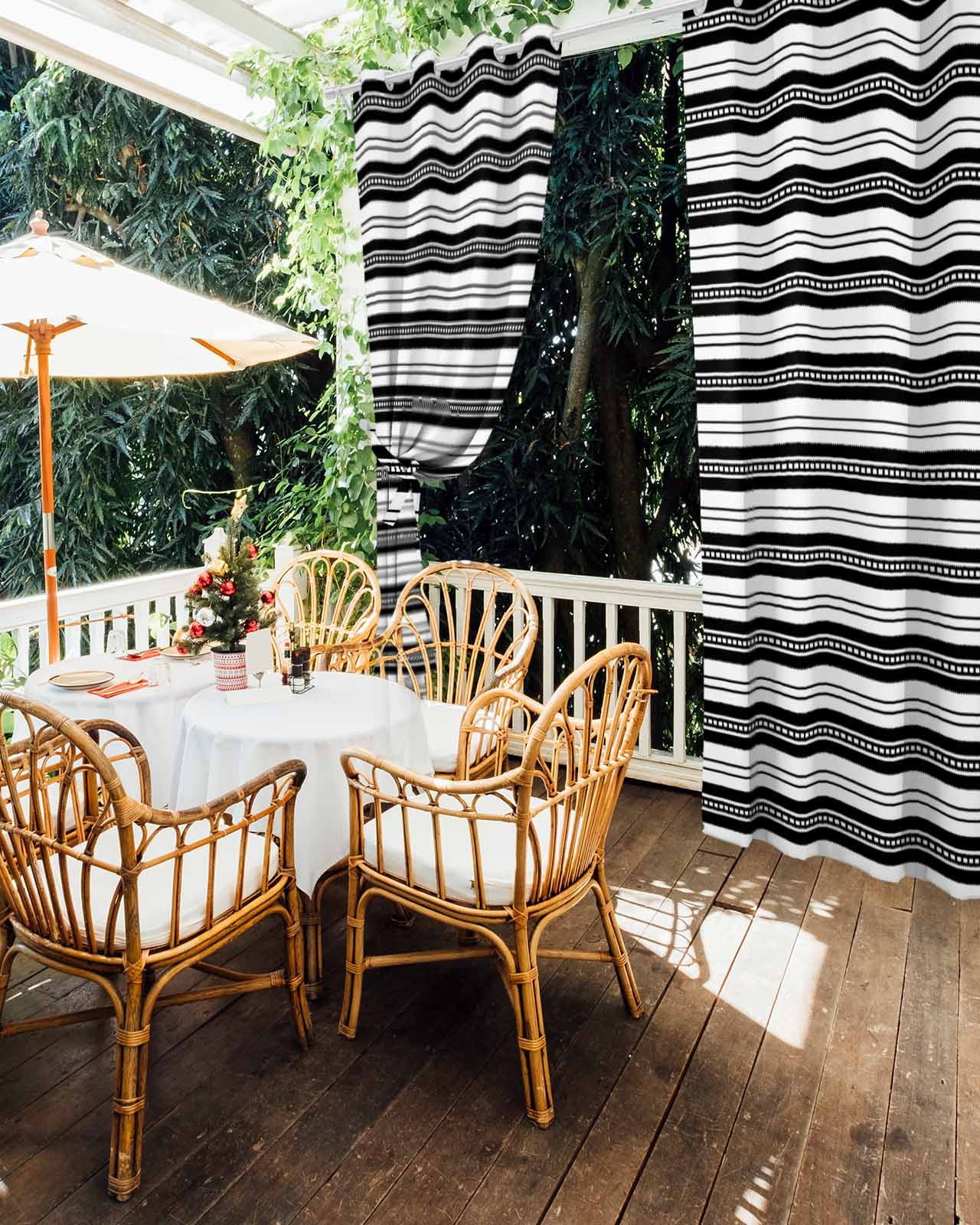 nqOlkjepod Outdoor Curtains for Patio Waterproof, Boho Black Stripe Outdoor Privacy Panels Grommet, Abstract Geometric White Minimalist Blackout Outside Curtains for Porch/Cabana 54"x95", 1 Panel