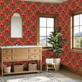 thumbnail image 4 of Peel and Stick Wallpaper Vibrant Floral Art Nouveau Rich Red Gold Accents Wall Mural 23.6in x 9.8ft Self Adhesive Removable Wall Paper Renter Friendly Wallpaper for Bedroom Livingroom Office, 4 of 8
