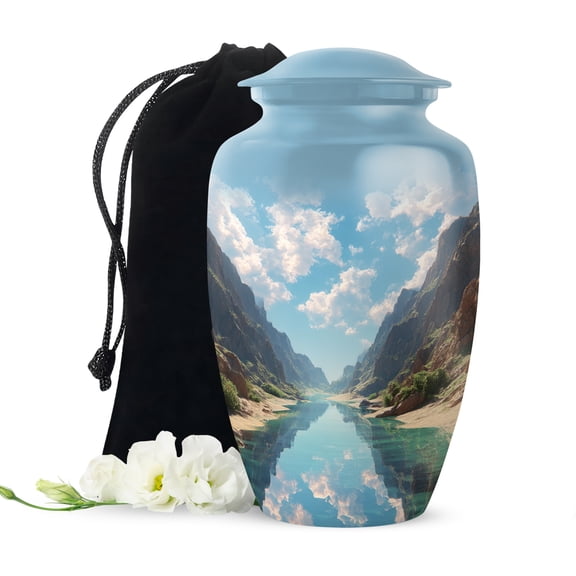 Mountain Memorial Urns For Adult Male - Large Decorative Urns For Human Ashes For Female - Funeral Urn For Ashes For Women And Man - Blue Cremation Urn For Dad - 10 Inch