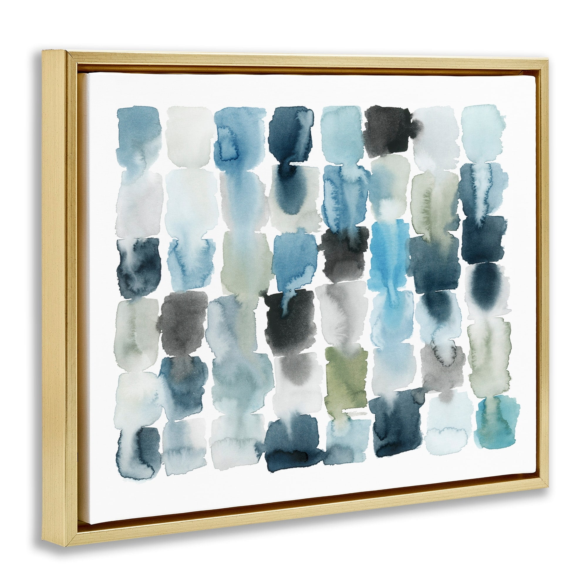 Stupell Industries Ocean Inspired Abstract Tiles Blue Green Watercolor Metallic Gold Framed Floating Canvas Wall Art, 24x30, by Grace Popp