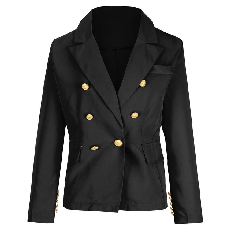 XFLWAM Womens Casual Blazer Jacket Gold Button Long Sleeve