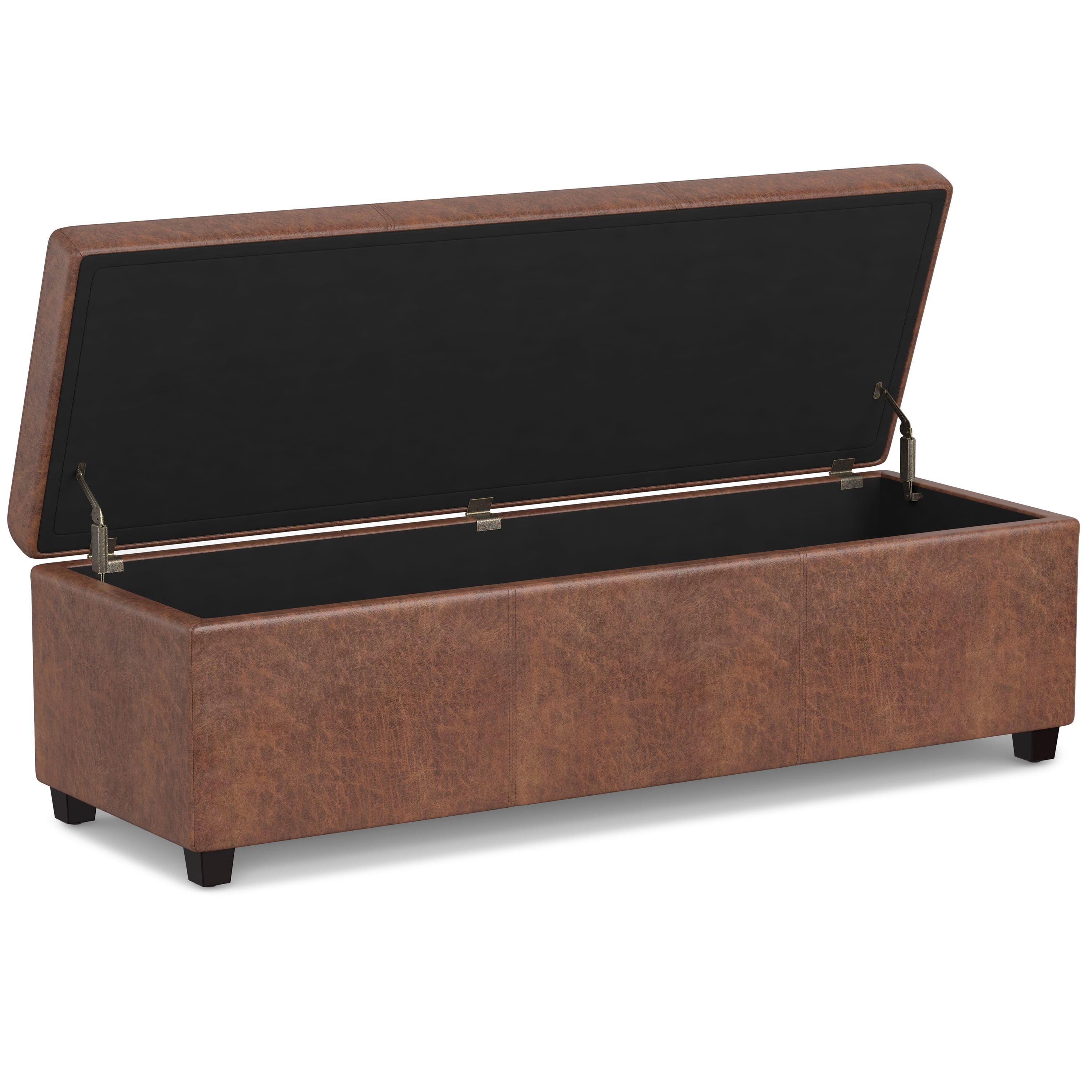 Avalon 54 inch Wide Contemporary Extra Large Storage Ottoman Bench in Distressed Saddle Brown Vegan Leather